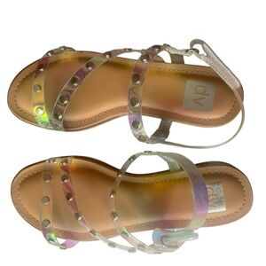 New Dolce Vita Gilden Clear Rhinestone Silver Tone Buckle Sandals Girl Size 3